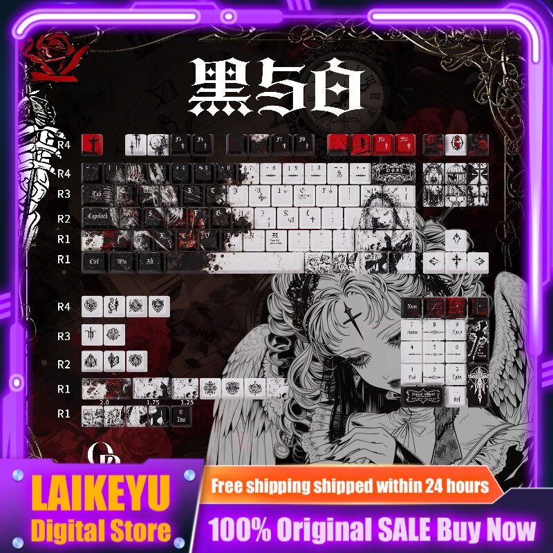 Keyboard Gaming Black - Keycap Tema Hitam Putih PBT Lima
