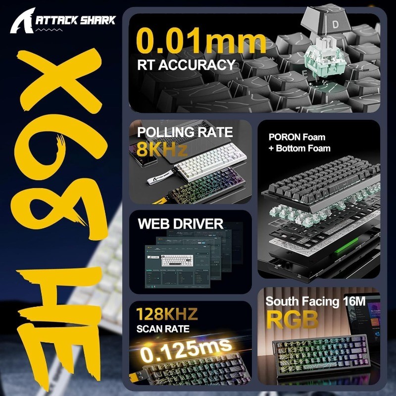 Keyboard ATTACK SHARK X68 HE 8 - Keyboard Gaming Mac ulasan dan harga