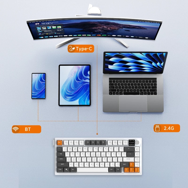 AJAZZ AF82 Keyboard Tri-Mode 7 - Keyboard Gaming Mac ulasan dan harga